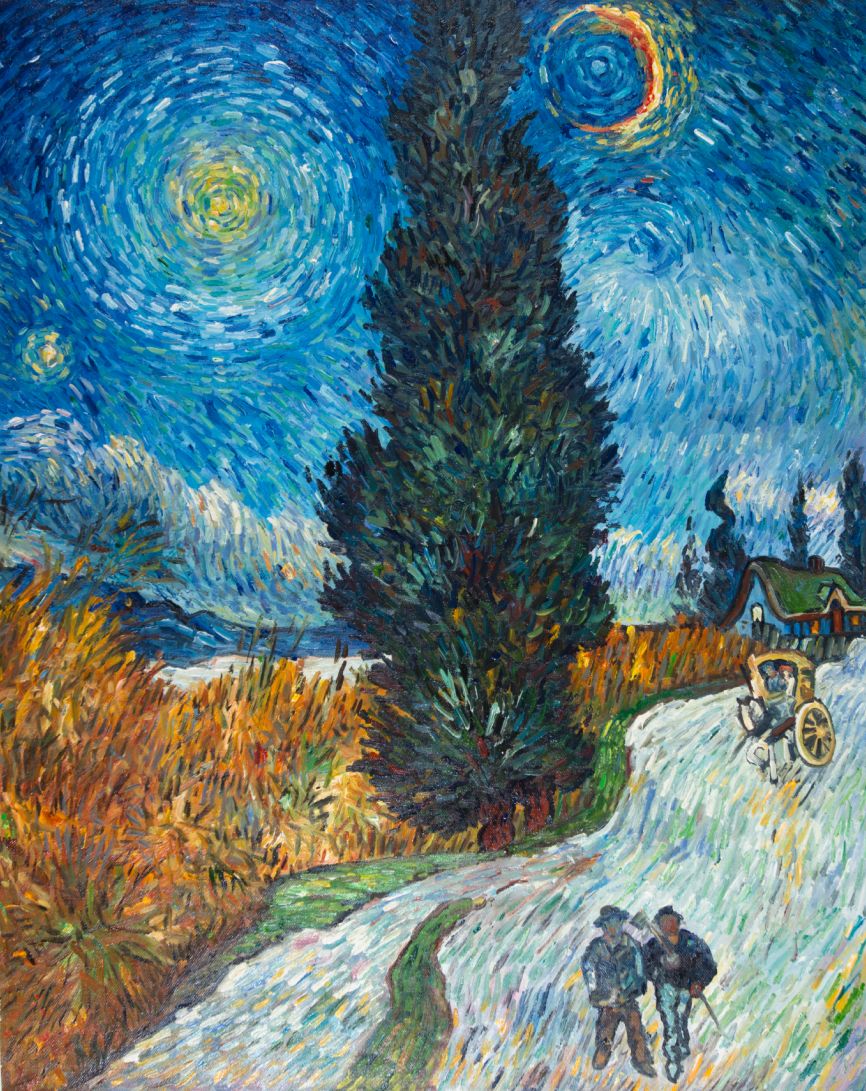 Route avec un cyprès et une étoile van GOGH Mes photos des voyages