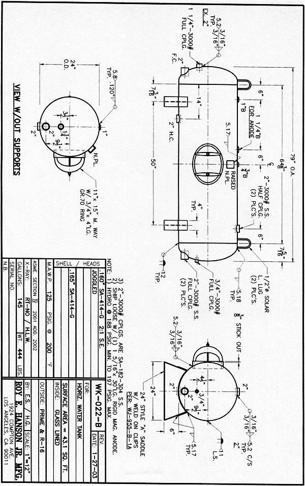 Horizontal Water Tanks 30500 Gallon WK022B Hanson Tank Asme Code