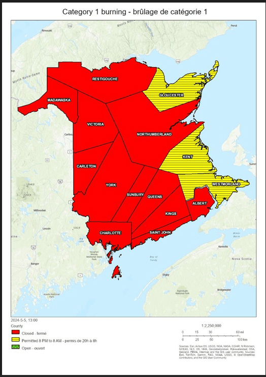 New Brunswick Forest Fire Watch No Burn RED Hanwell Rural Community