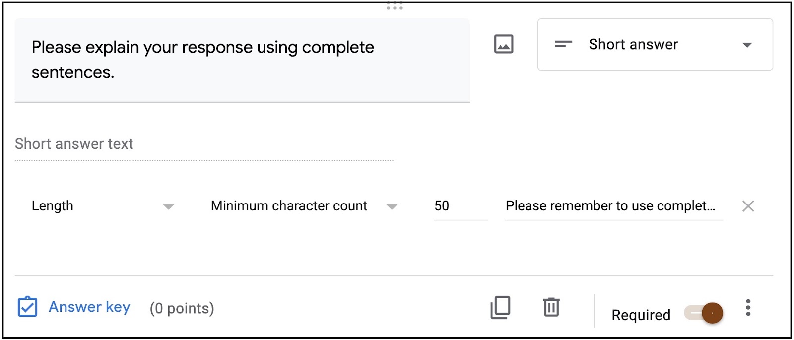 require complete sentences google forms