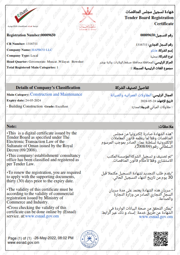 OMAN CERTIFICATE HAPBCO