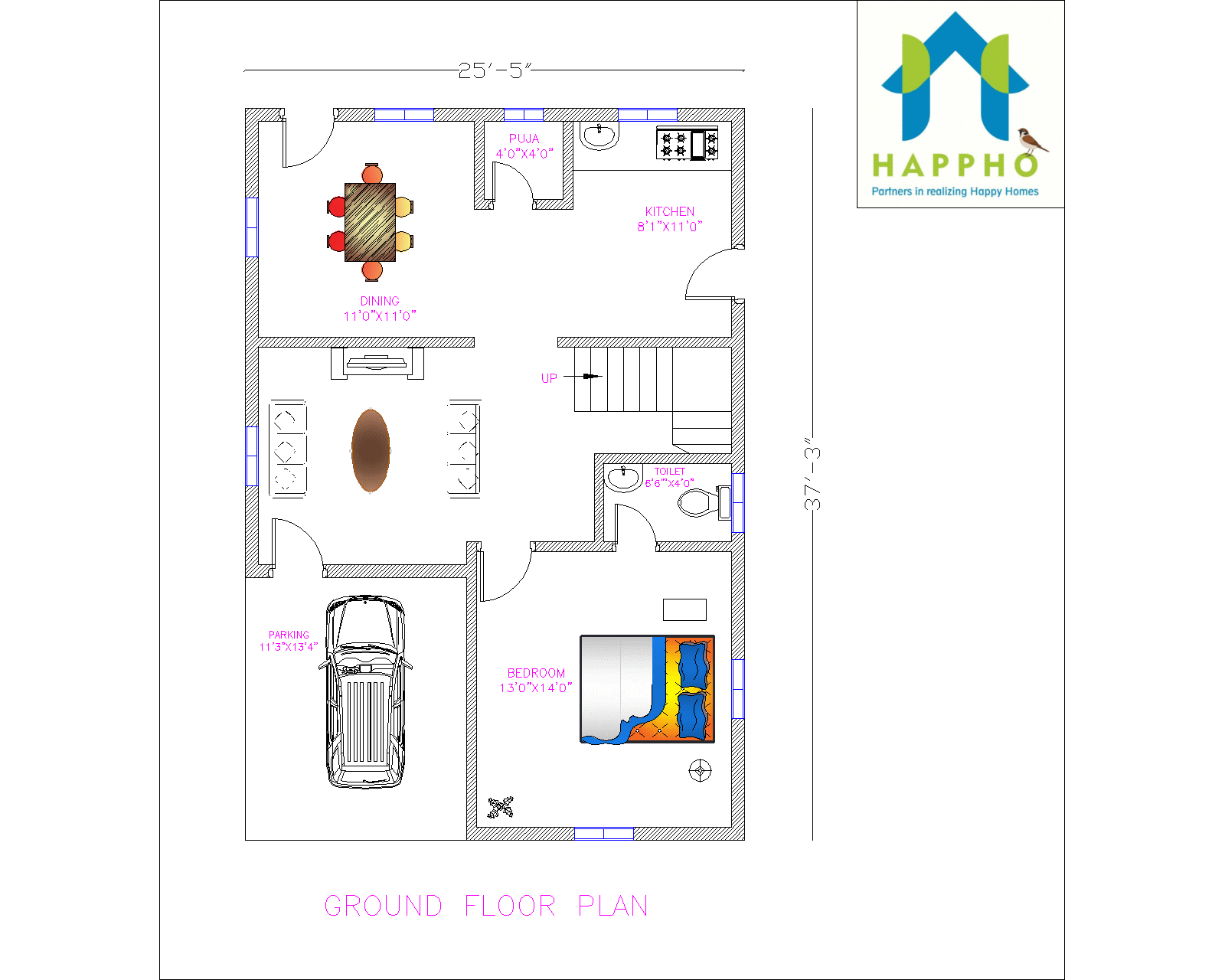Affordable House Plans for Less Than 1000 sq. ft. Plot Area happho