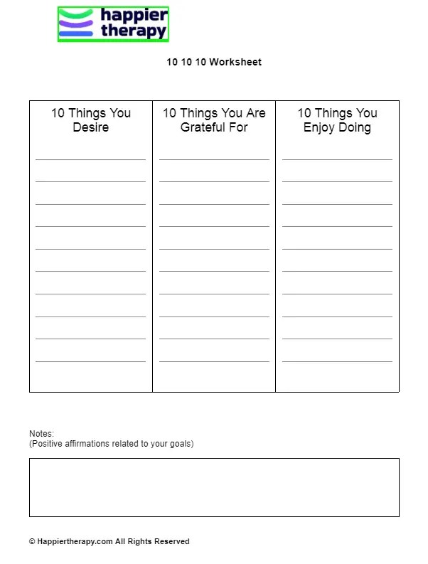 10 10 10 Worksheet | HappierTHERAPY