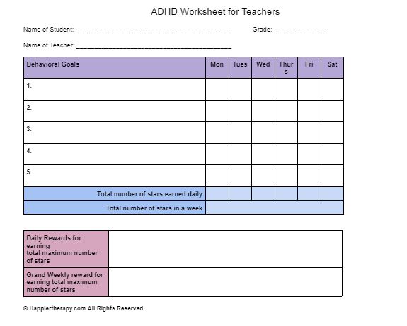 ADHD Worksheet For Teachers | HappierTHERAPY