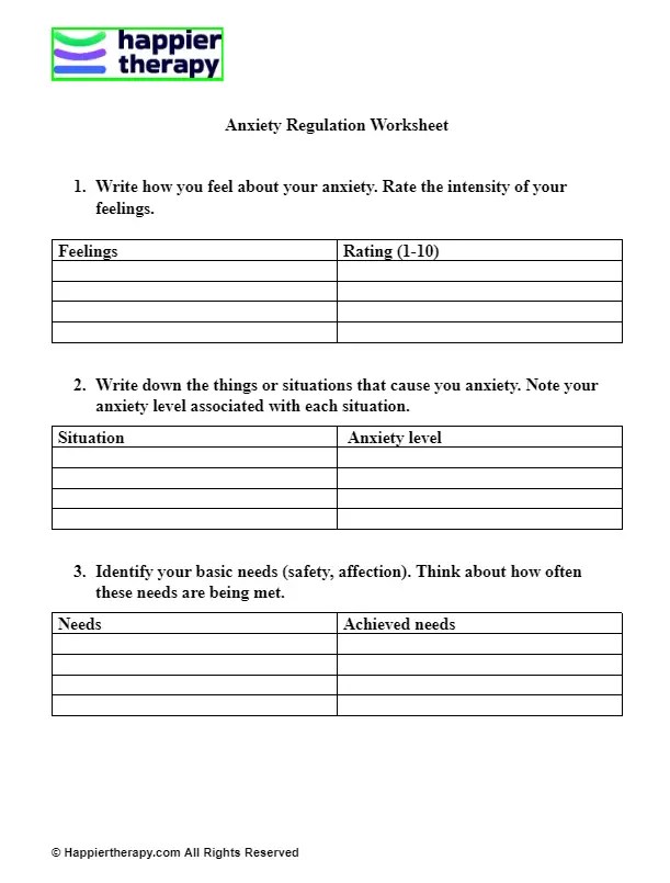 Anxiety Regulation Worksheet | HappierTHERAPY