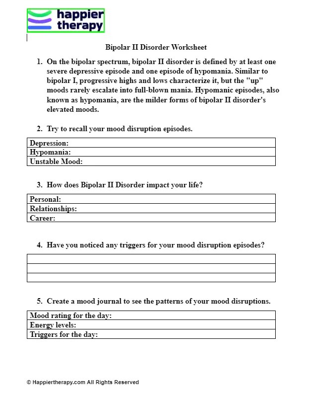 Bipolar II Disorder Worksheet | HappierTHERAPY