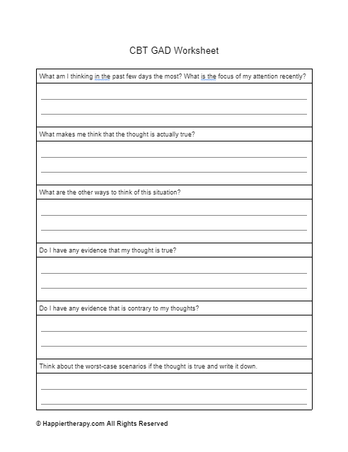 CBT GAD Worksheet | HappierTHERAPY