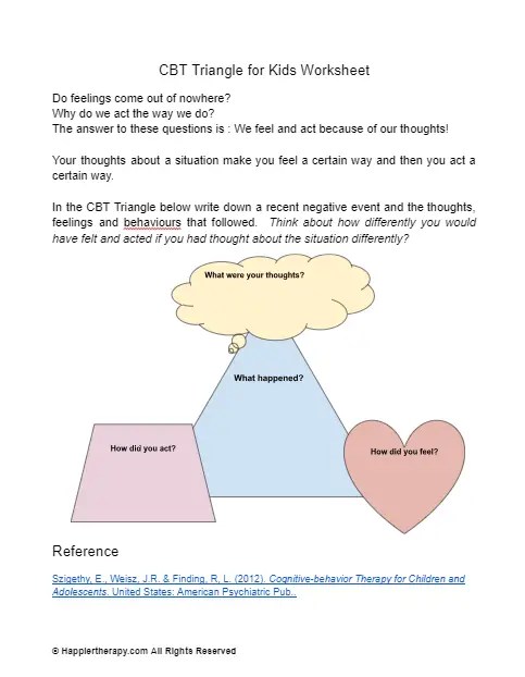 CBT Triangle For Kids Worksheet | HappierTHERAPY