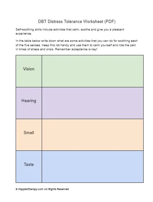 DBT Distress Tolerance Worksheet | HappierTHERAPY