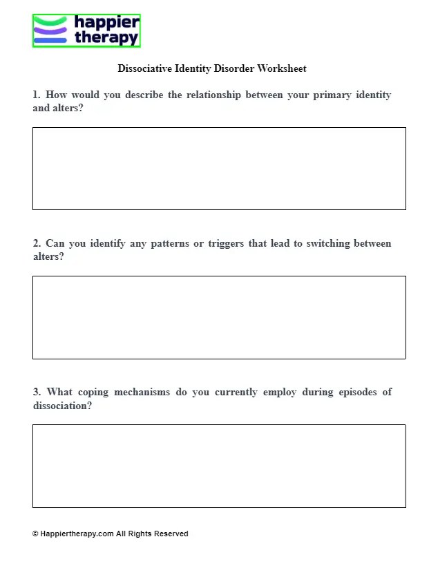 Dissociative Identity Disorder Worksheet HappierTHERAPY