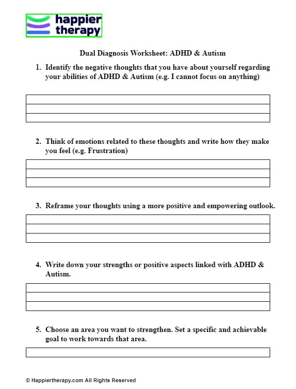 Dual Diagnosis Worksheet ADHD & Autism HappierTHERAPY