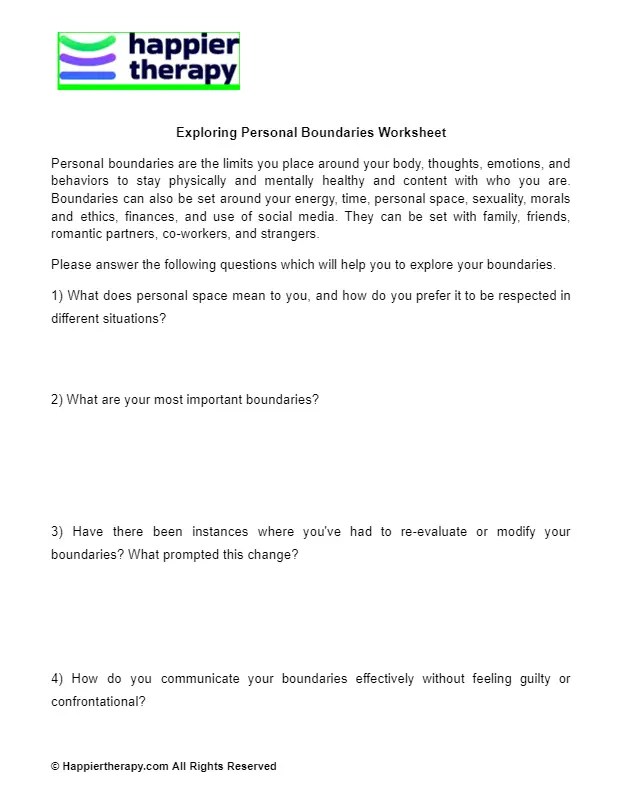 Exploring Personal Boundaries Worksheet | HappierTHERAPY