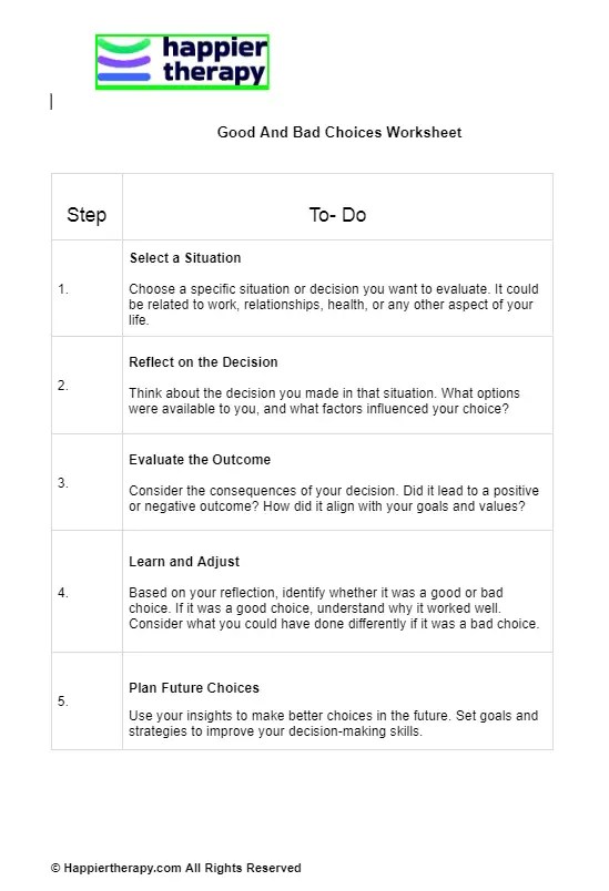 Good And Bad Choices Worksheet HappierTHERAPY