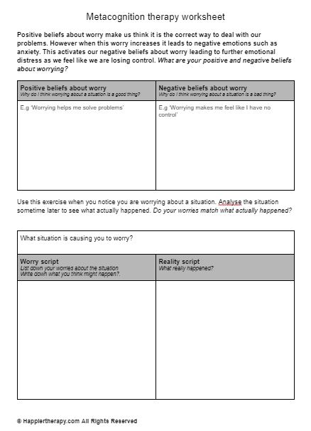 Metacognition Therapy Worksheet | HappierTHERAPY