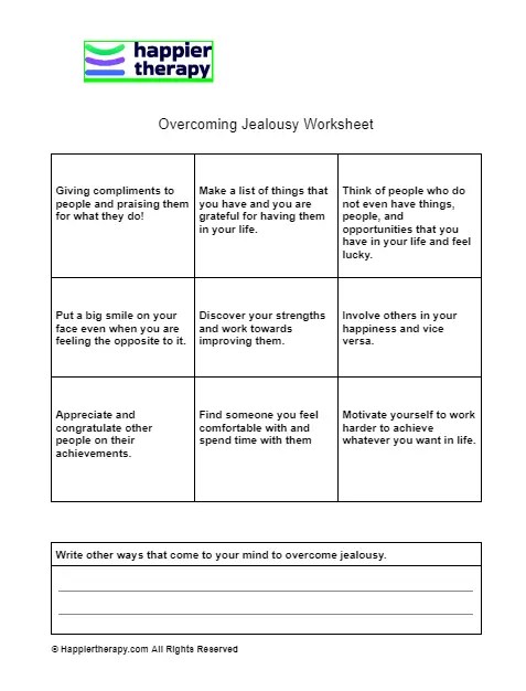 Overcoming Jealousy Worksheet | HappierTHERAPY