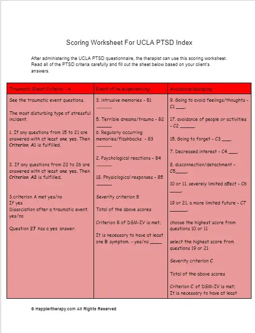 Scoring Worksheet For UCLA PTSD Index HappierTHERAPY