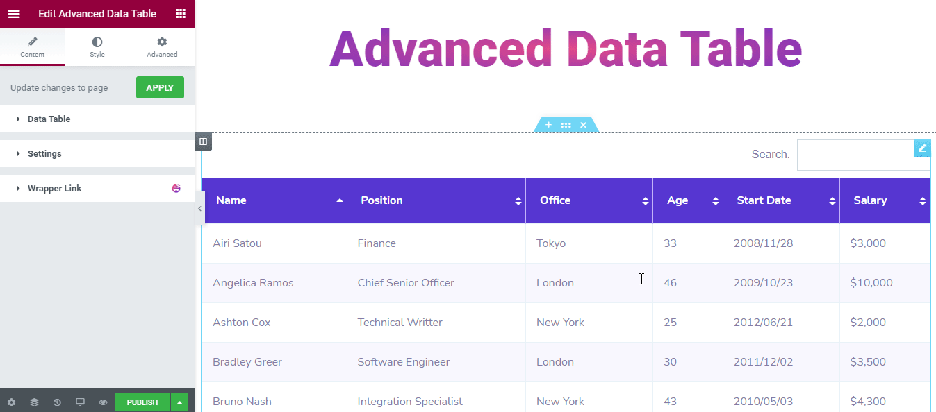 How to Use Advanced Data Table Widget in Elementor