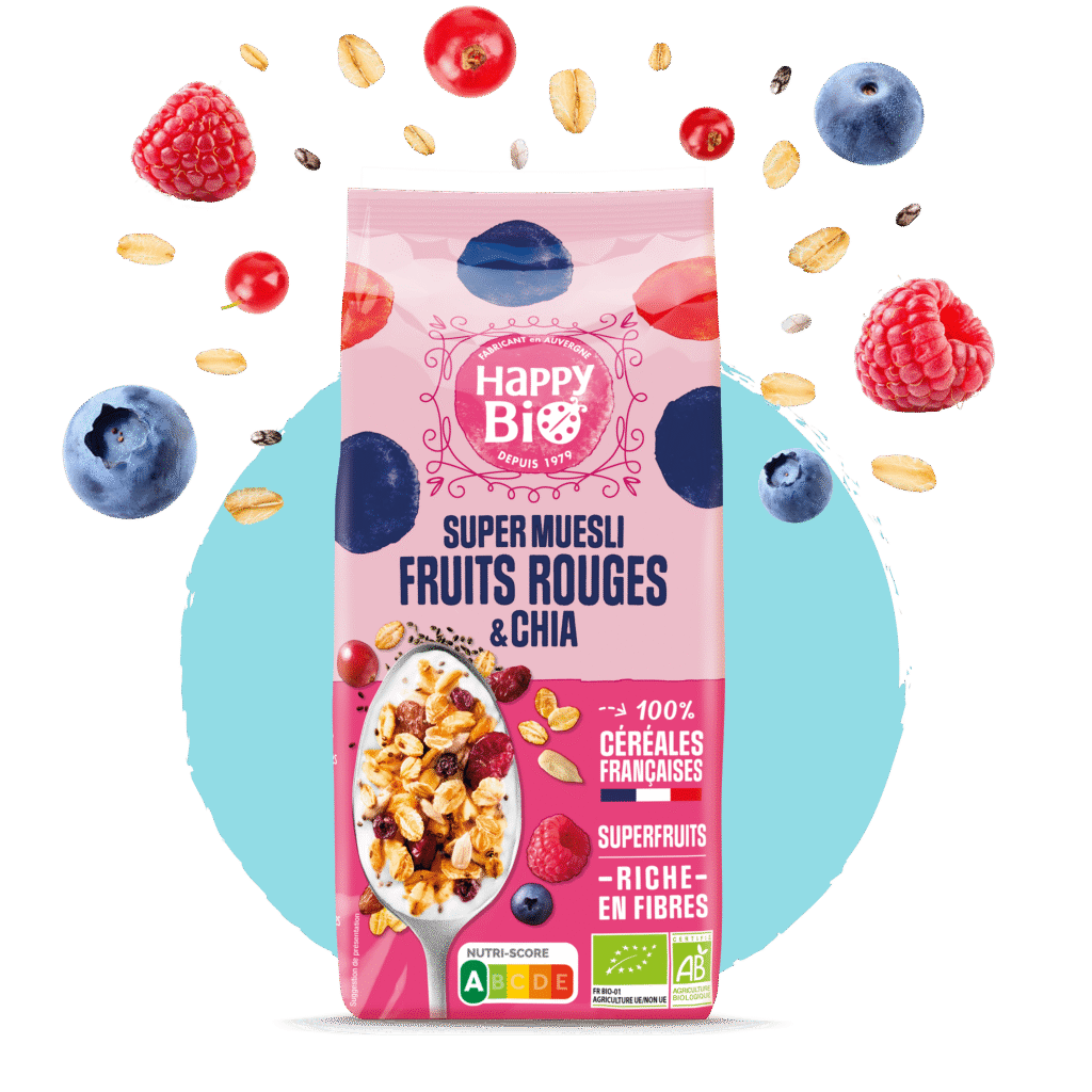 Super Muesli fruits rouges & chia Happy Bio