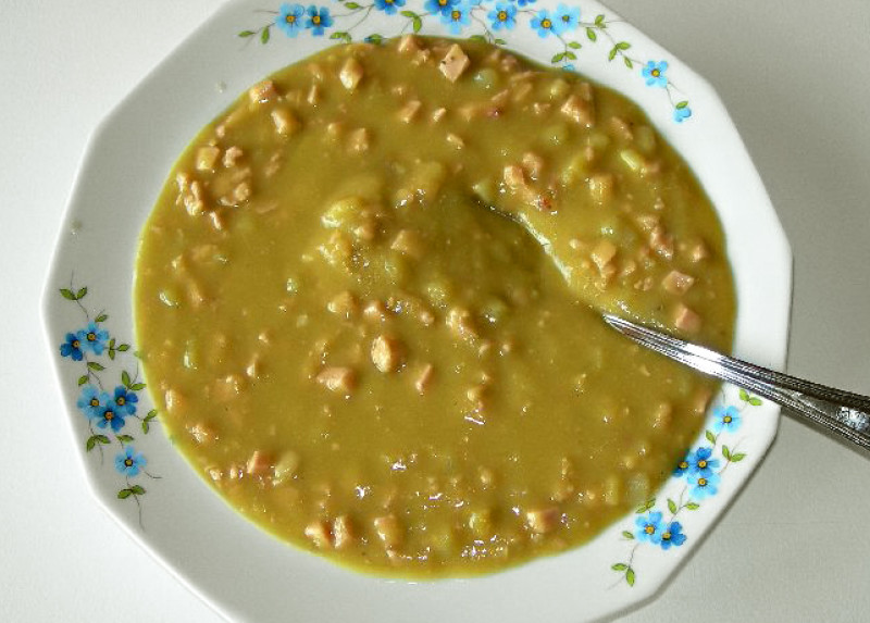 Soup · pea · split · with ham · canned · chunky 77 calories Happy Forks