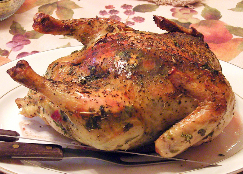 Roast chicken stuffed with corn & parsley recipe 264 calories Happy