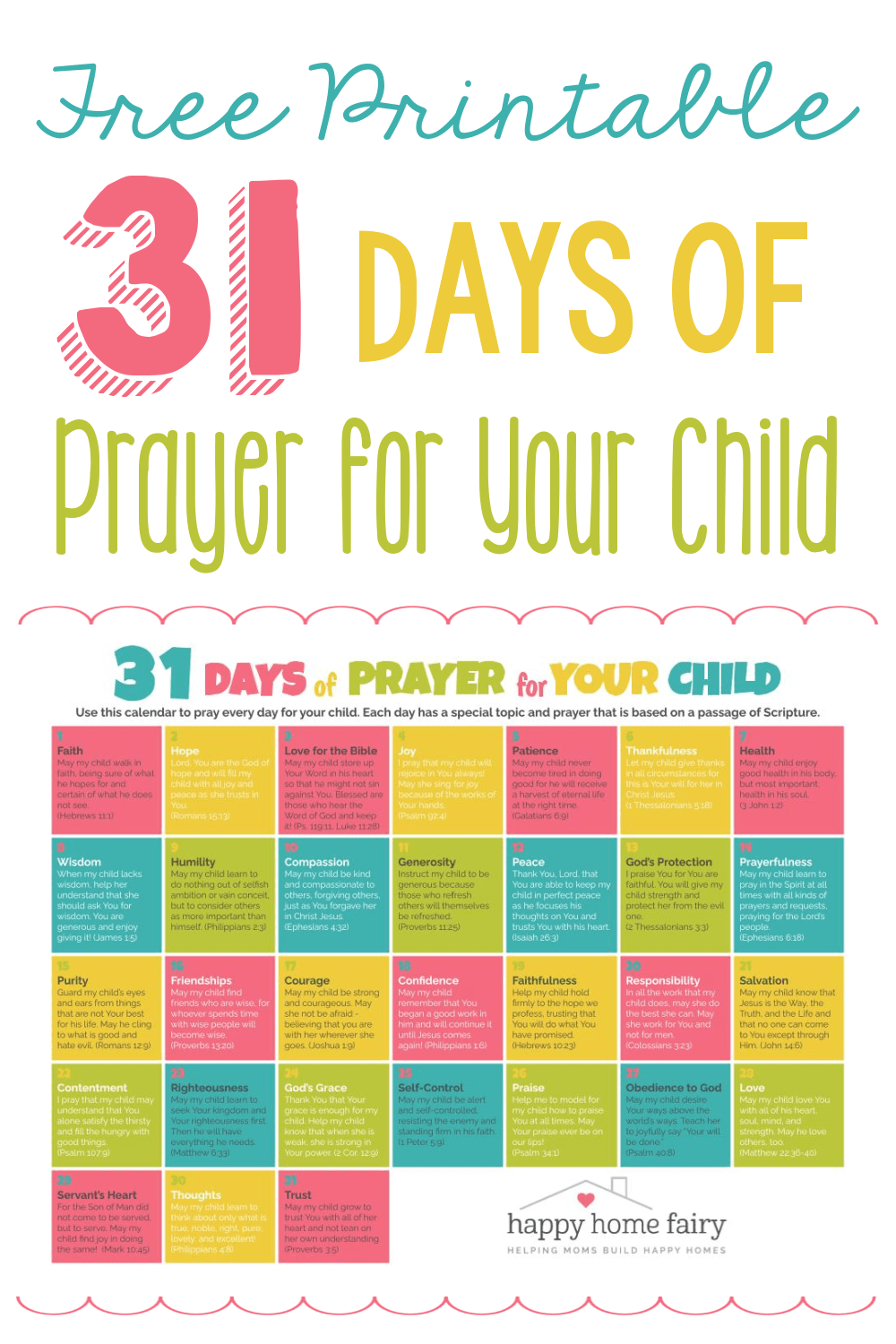 31 Days of Prayer for Your Child - FREE Printable! - Happy Home Fairy