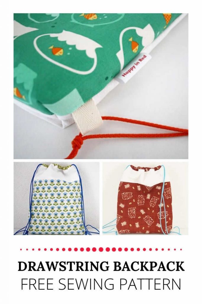 Drawstring backpack, free sewing pattern by Happy in Red