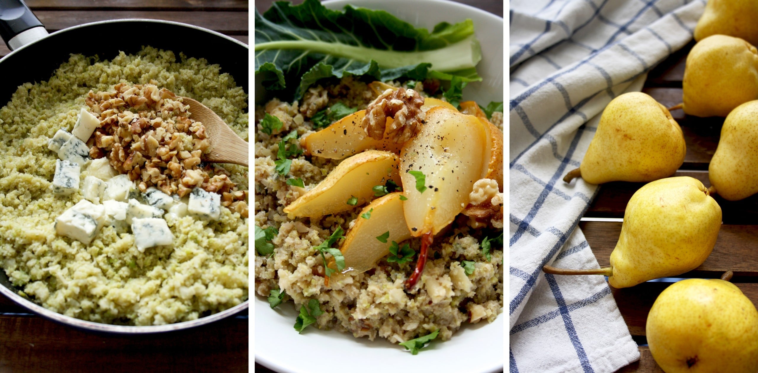Cauliflower Risotto with Caramelized Pears, Blue Cheese and Walnuts
