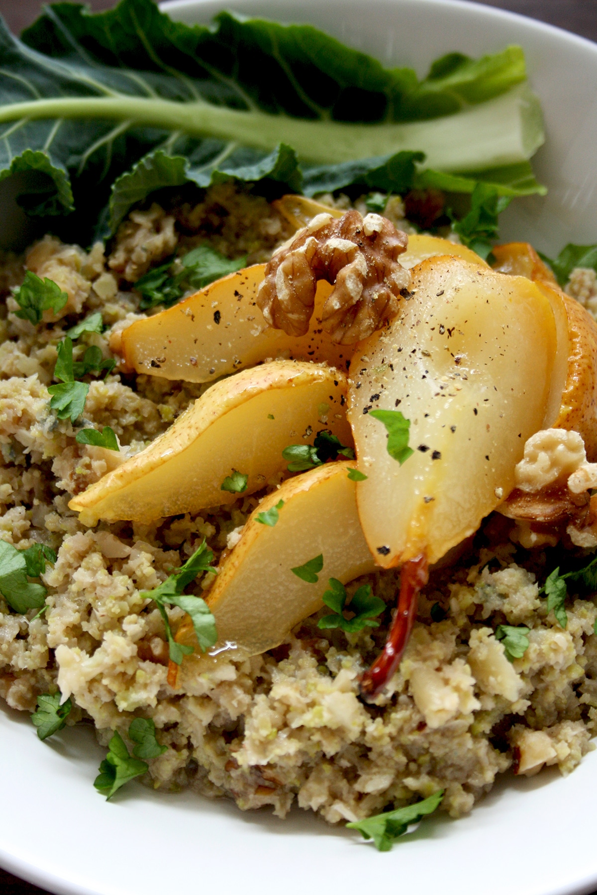 Cauliflower Risotto with Caramelized Pears, Blue Cheese and Walnuts