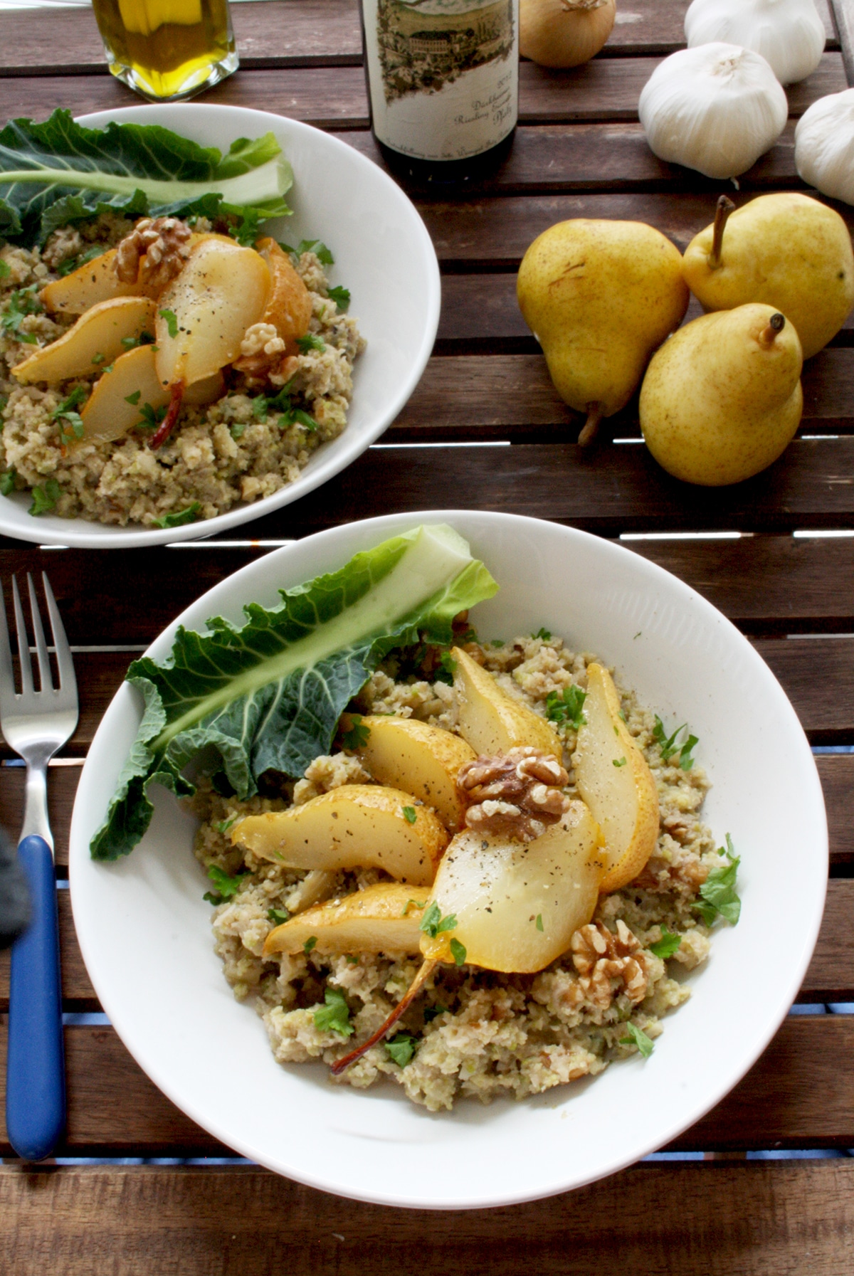 Cauliflower Risotto with Caramelized Pears, Blue Cheese and Walnuts