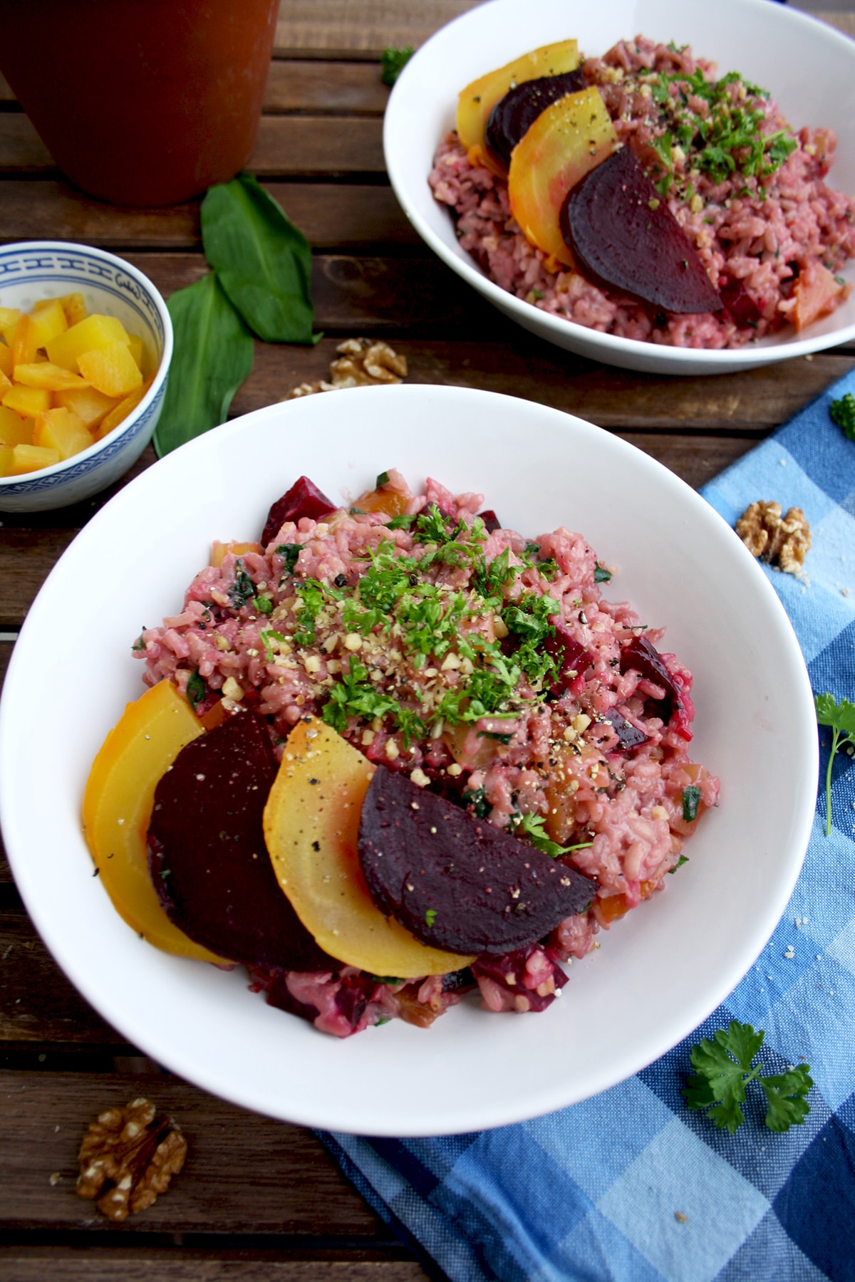 Beetroot Risotto with Goat Cheese, Wild Garlic and Walnuts • Happy Kitchen