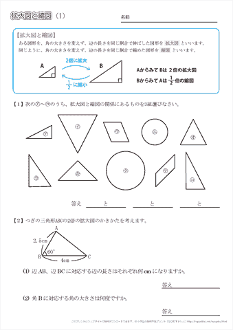 世界一分かりやすい算数 小６ 「図形の拡大と縮小」 小学６年生の算数 図形の拡大と縮小【拡大図と縮図】 問題プリント｜ちびむすドリル【小学生】