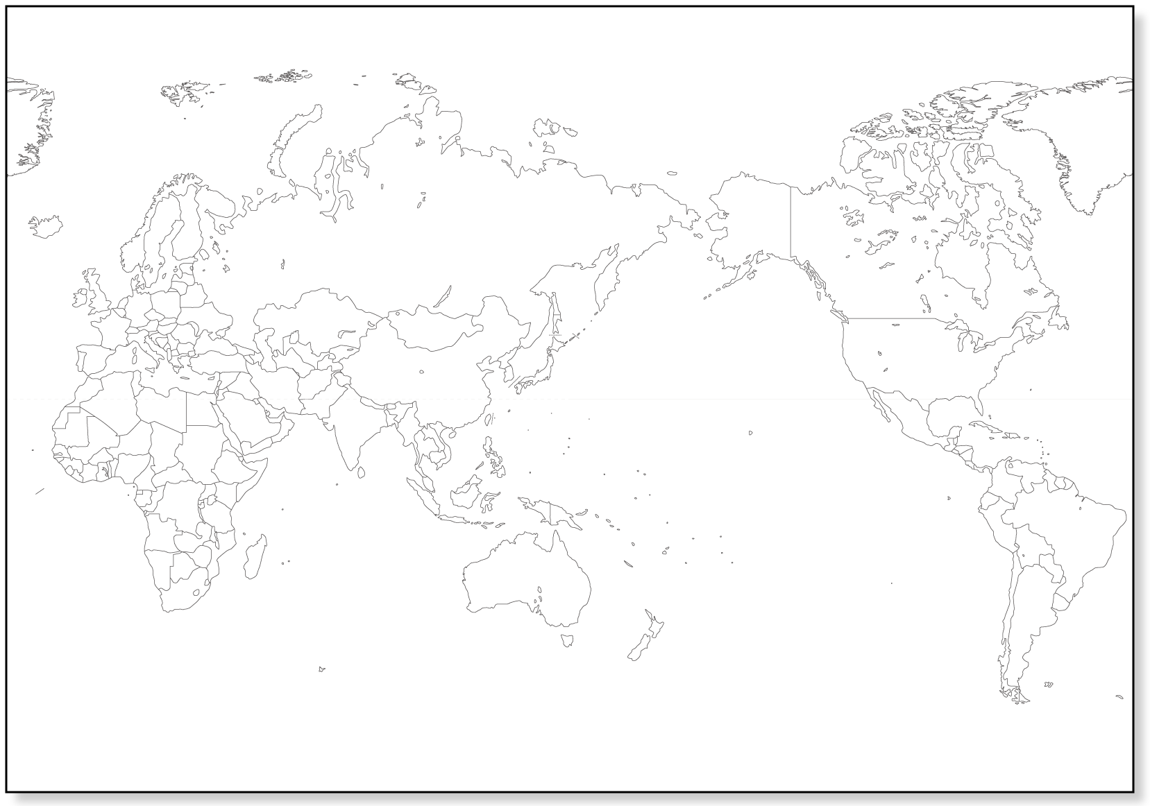 白地図】子ども用 世界地図＜国境線のみ＞ 無料ダウンロード・印刷