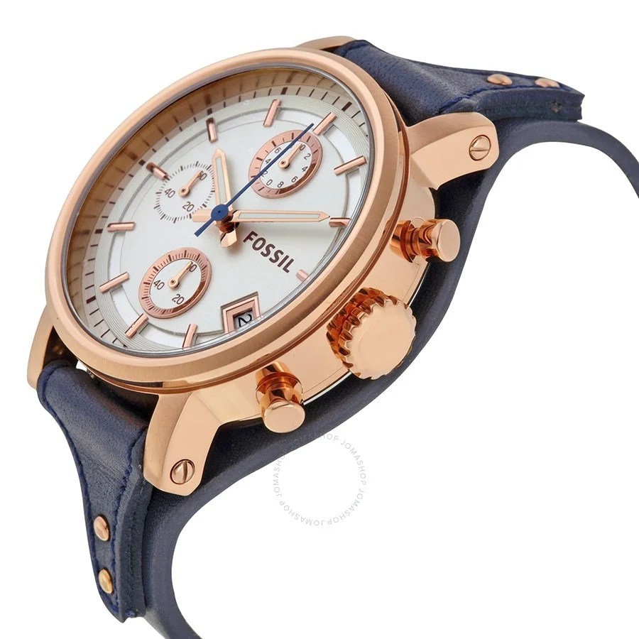 Fossil Women’s Chronograph Boyfriend Blue Saddle Leather Strap Watch