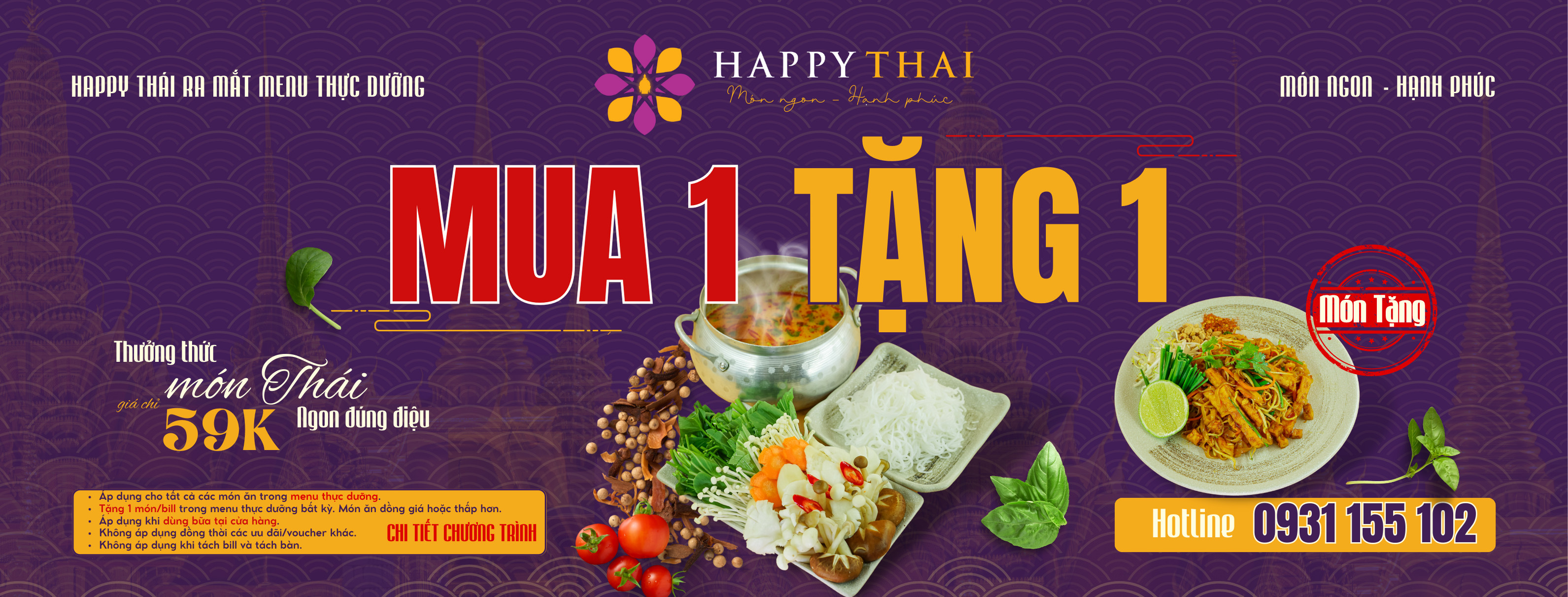 HAPPY THÁI KHAO LỚN MUA 1 TẶNG 1 TOÀN BỘ MENU