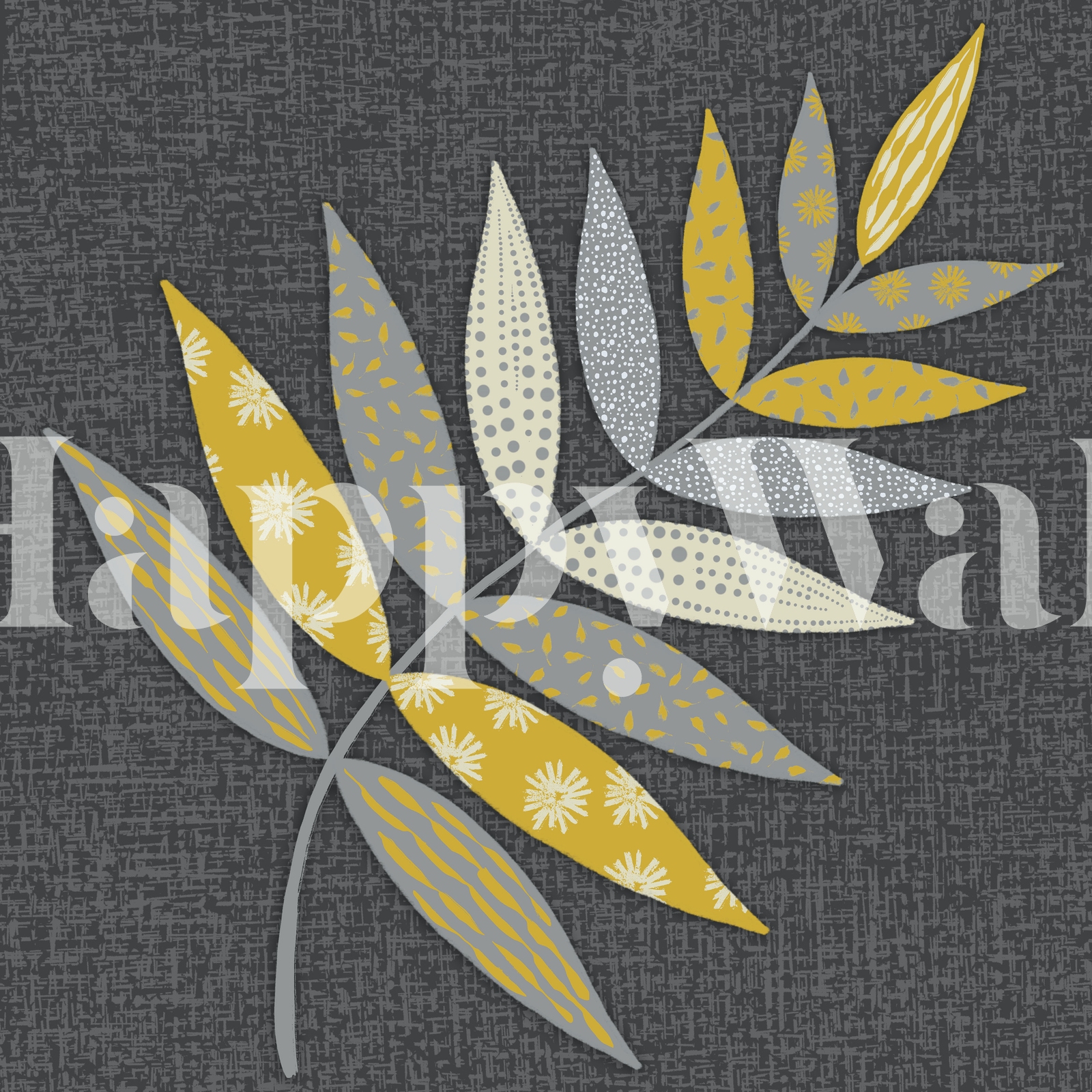 Patterned Leaf on Grey Wallpaper Happywall
