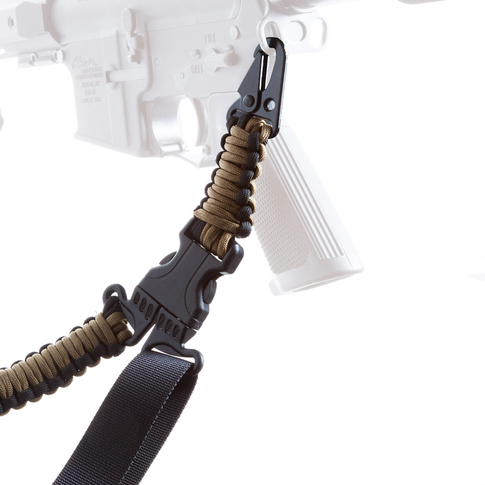 Adjustable Paracord Rifle Sling Single Point w/Adapter Plate Tan FDE