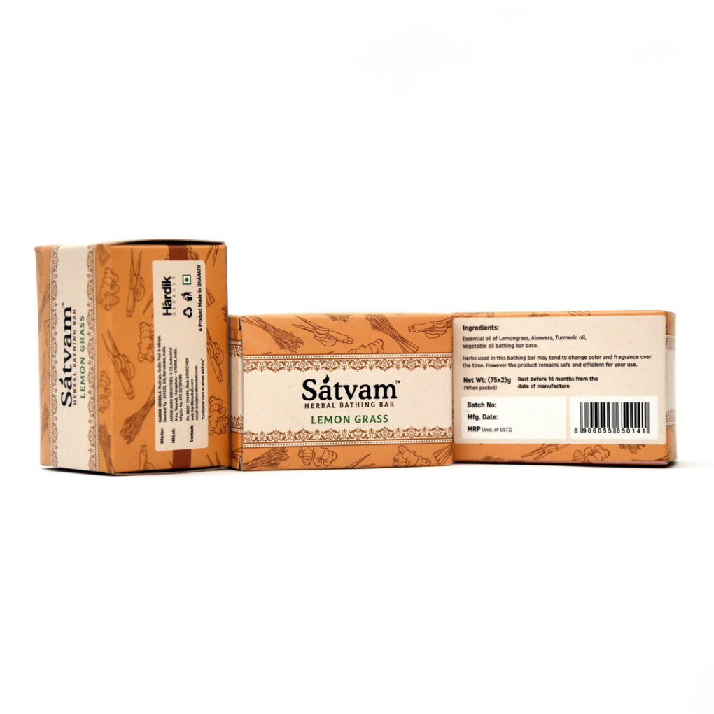 Satvam Herbal Bathing Bar LEMONGRASS Dual Pack (75gm x 2) Hardik Herbals