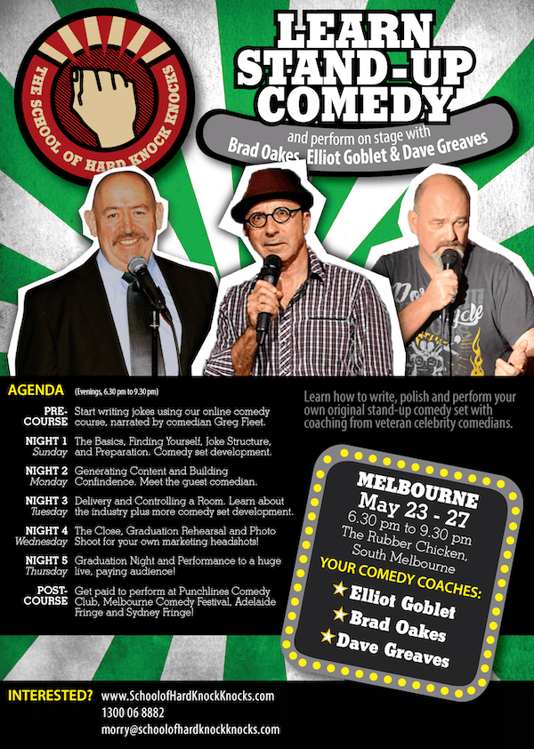 Learn standup comedy with Elliot Goblet School of Hard Knock Knocks