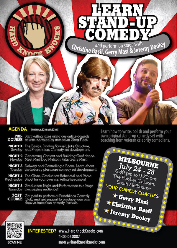 Learn standup comedy in July at with Hard Knock Knocks Comedy School