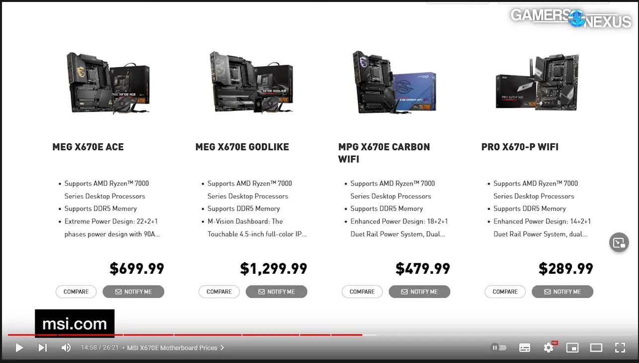 MSI X670E motherboard pricing | Hardware Canucks