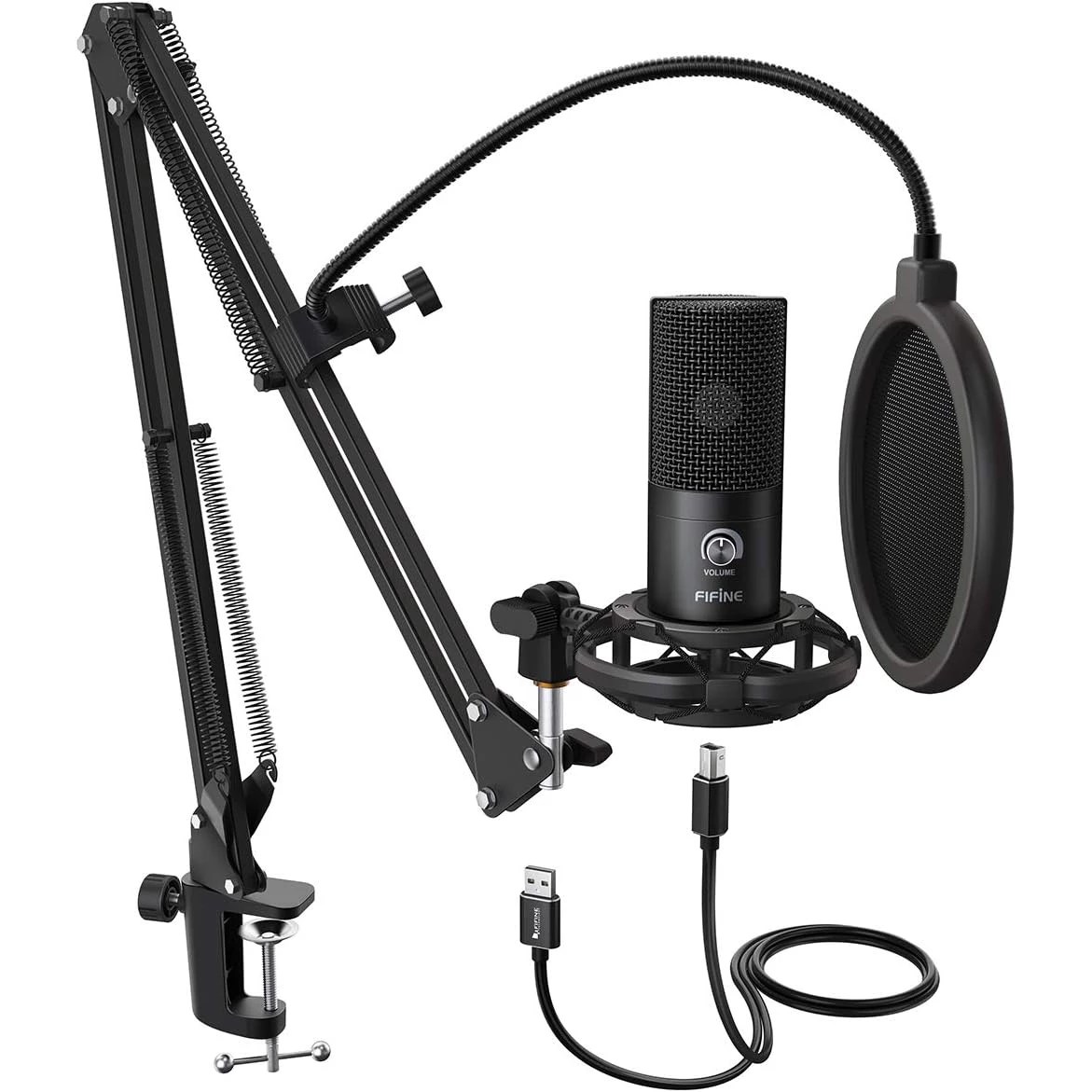 FIFINE A6T AMPLIGAME USB Condenser MICROPHONE with Boom Arm, Pop Filter