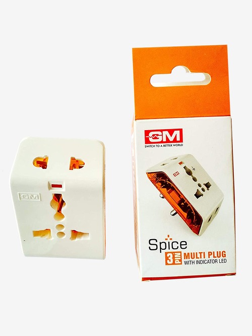 GM 3017 Plastic 3 Pin Multi Plug Travel Adaptors (White