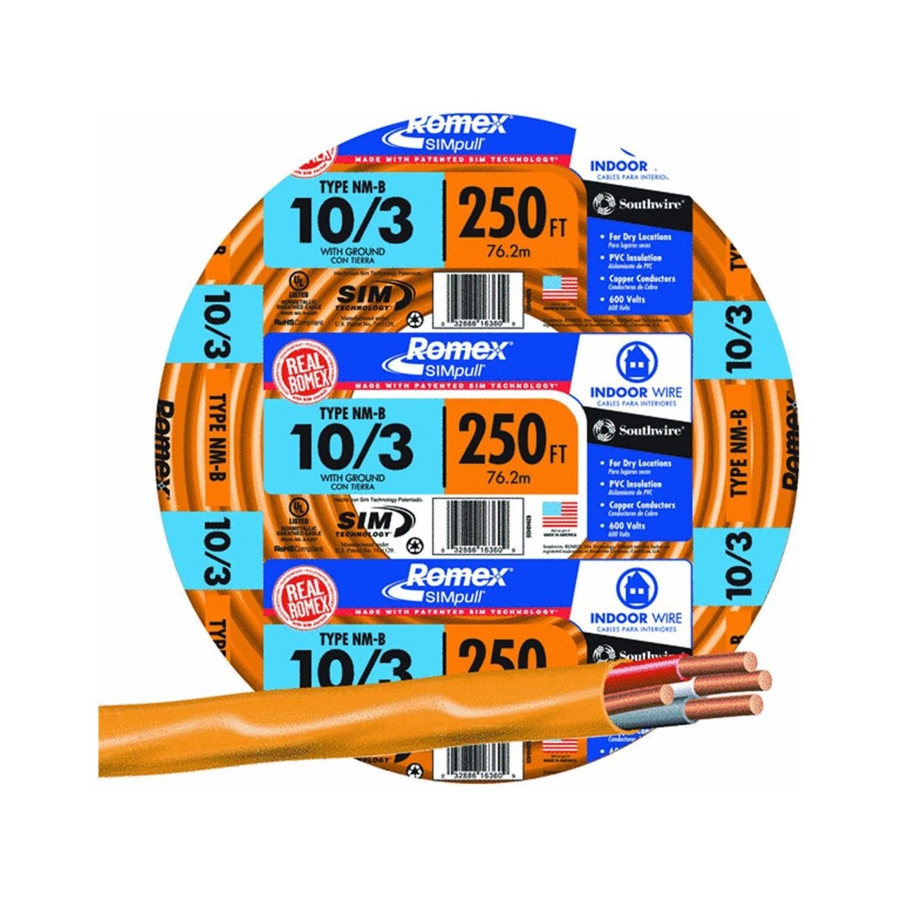 Buy the Southwire 63948455 NonMetallic Sheathed Cable, 10/3 Ground