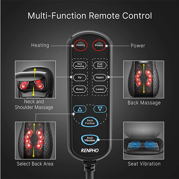 RENPHO Shiatsu Chair Massager,Cushion with Heat For Neck, Back and