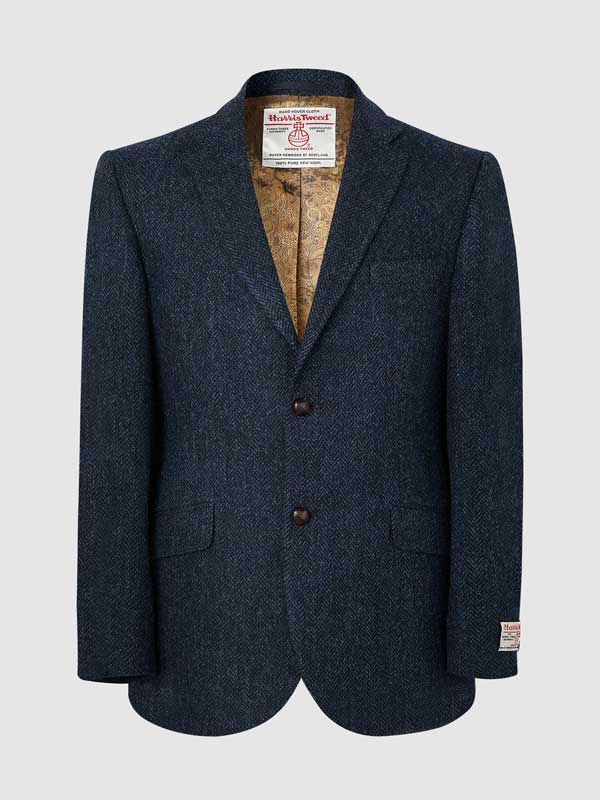 Harris Tweed Jacket Leather Buttons Navy Herringbone Harris Tweed Shop