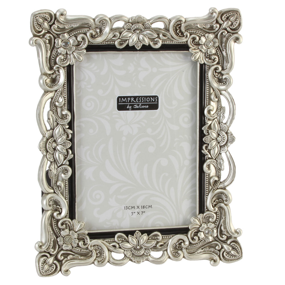 Antique Silver Floral Resin 7x5 Photo Frame Photo Frames Albums