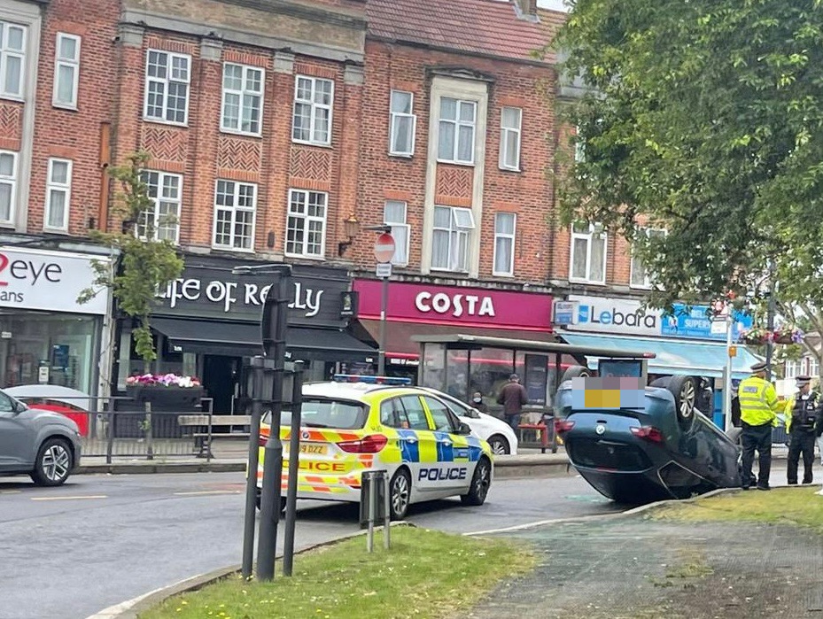 Car flips onto roof in Belmont Circle Harrow Online
