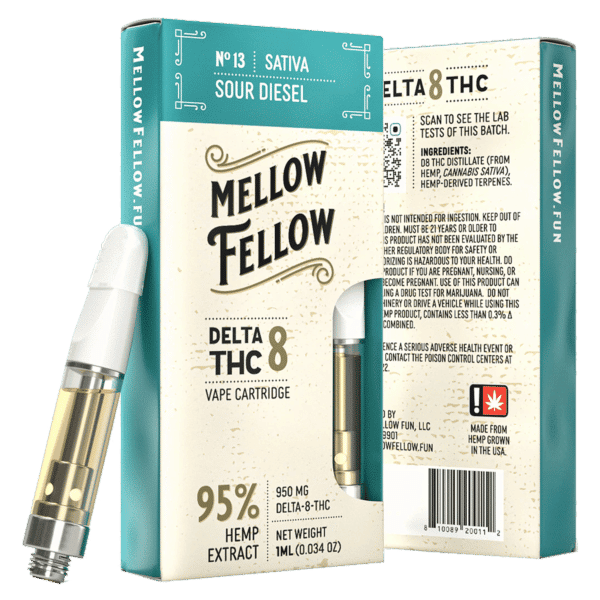 Mellow Fellow Delta 8 Sour Diesel Sativa Cartridge 1ml 6ct Harvard