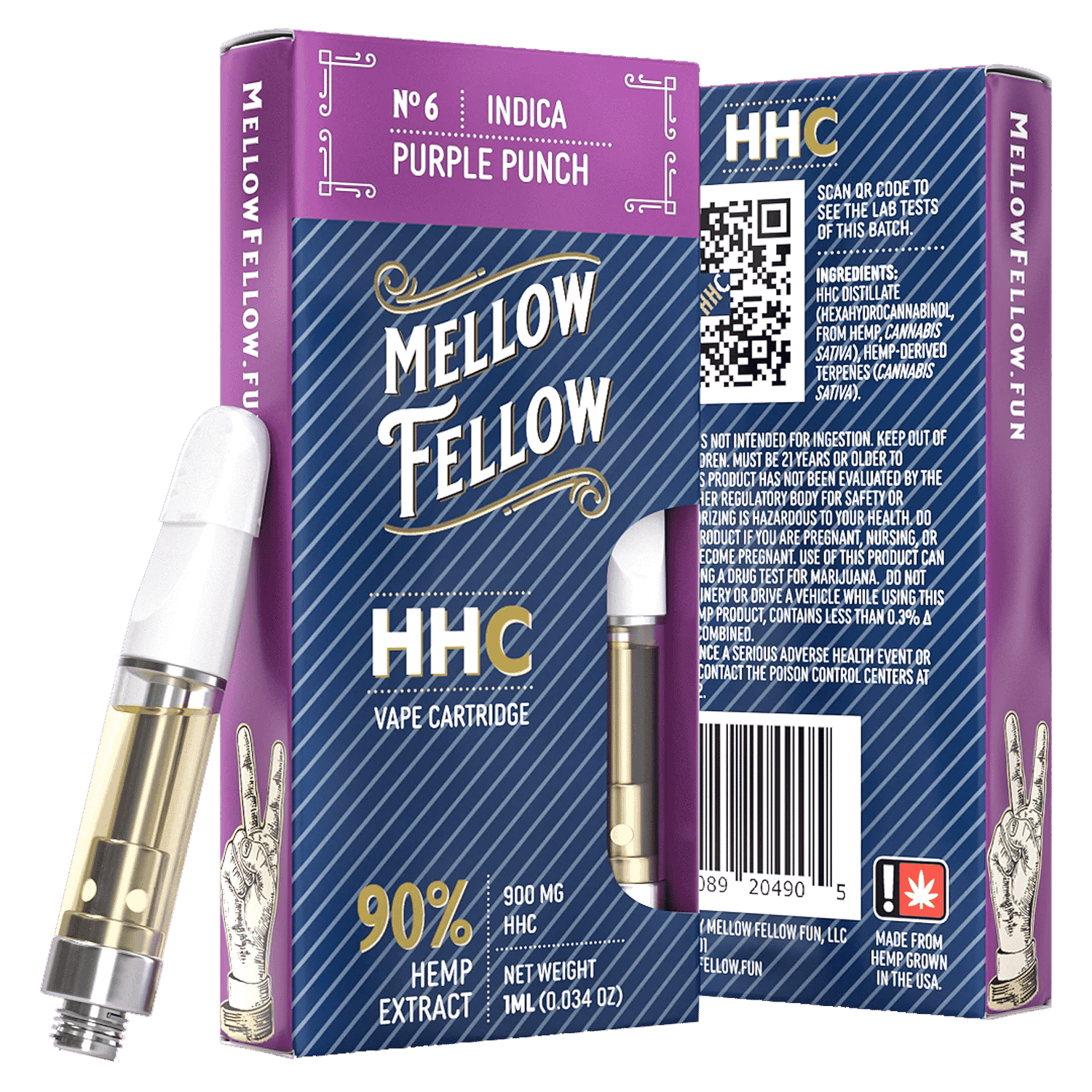 Mellow Fellow HHC Purple Punch Indica Cartridge 1ml 6ct Harvard