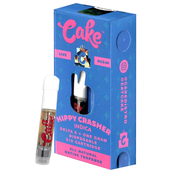 Cake Delta 8 Live Resin Hippy Crasher Indica Cartridge 1ml 5ct Harvard Distributing